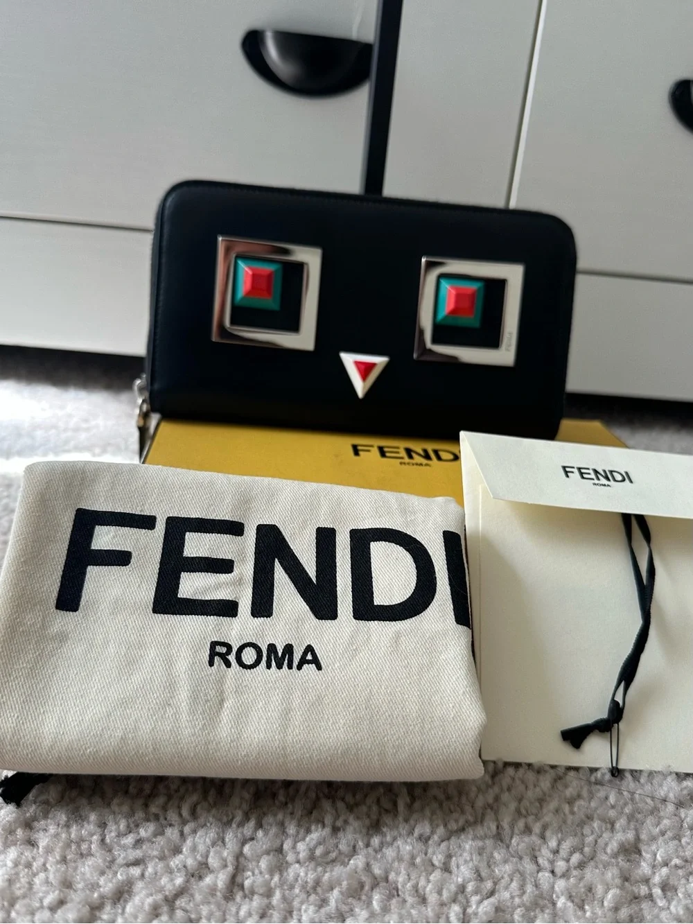 Fendi Hypnoteyes Black Leather Zip Around Wallet